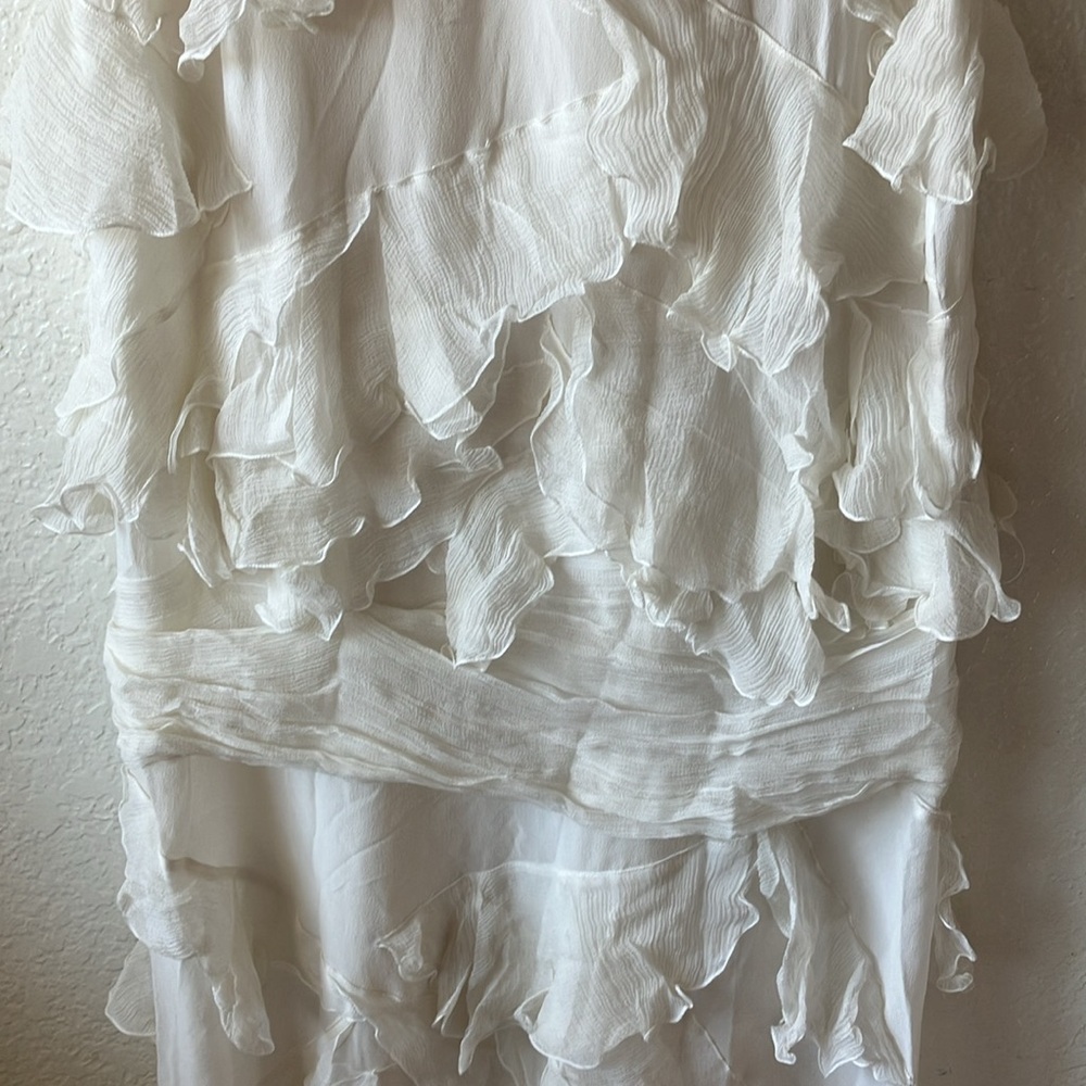 John Galliano 100% Silk White w. Sparkle Ruffle Maxi Dress PRICE FIXED women 4 - Picture 14 of 17